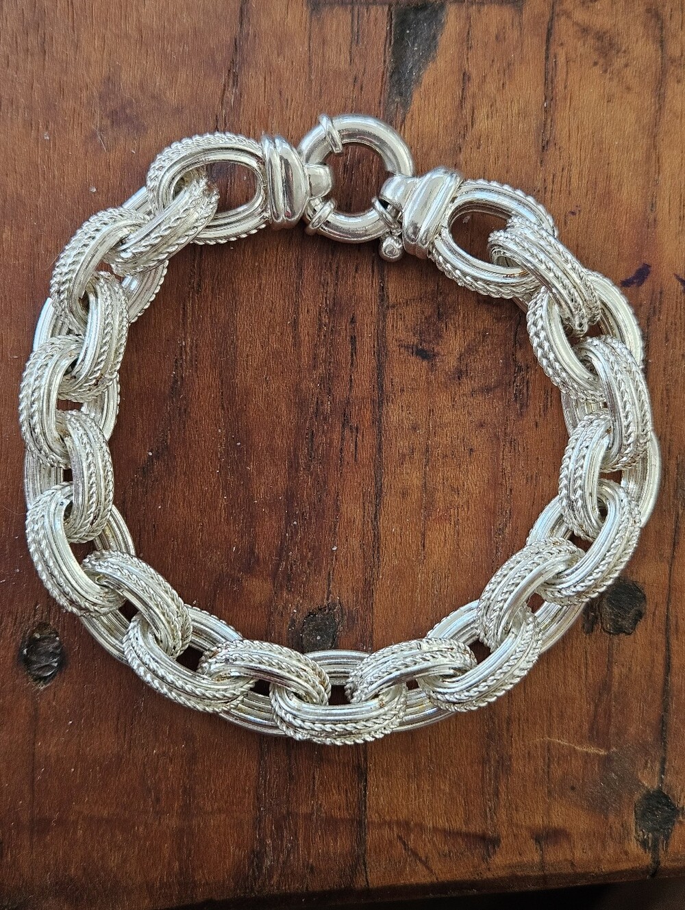 Designer Italian Sterling Silver Rope Link Bracelet 6.75" Chunky Unique